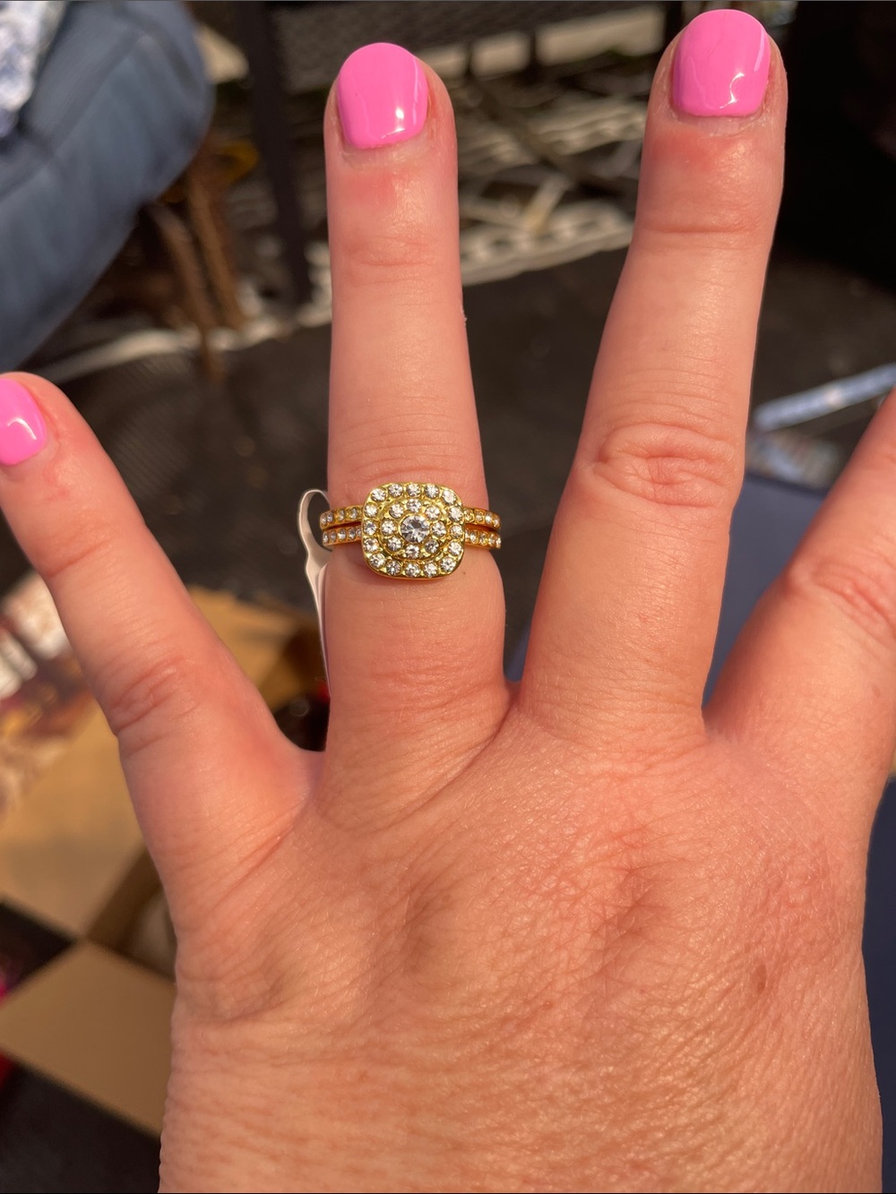 Gold-Tone Halo Cluster Ring in Yellow Gold, Size 9